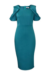 Knielanges grünes, figurbetontes Kleid mit kurzen Ärmeln